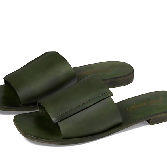 Free People Shoes - Free People Verona Green Leather Slide Sandals - Store Returns  With Damage